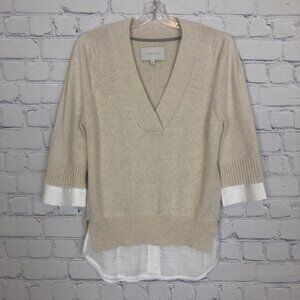 Brochu Walker Beige Lucie Layered Vee Looker Sweater Size M Cotton Cashmere